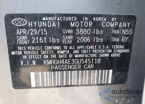 2016 Hyundai Elantra Value Edition z USA, uszkodzony, nr VIN KMHDH4AE3GU545118